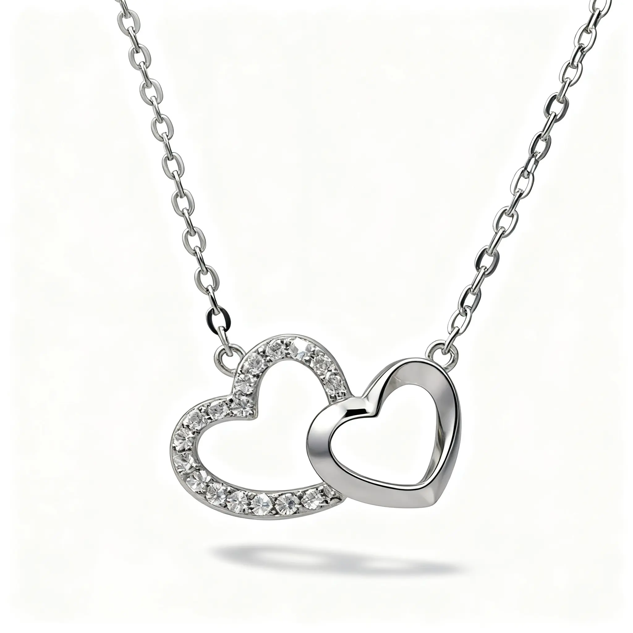 Lucivire725 LUCIVIRE Intertwined Double Heart Openwork Diamond-Studded Luxury Silver Clavicle Necklace - Image 1